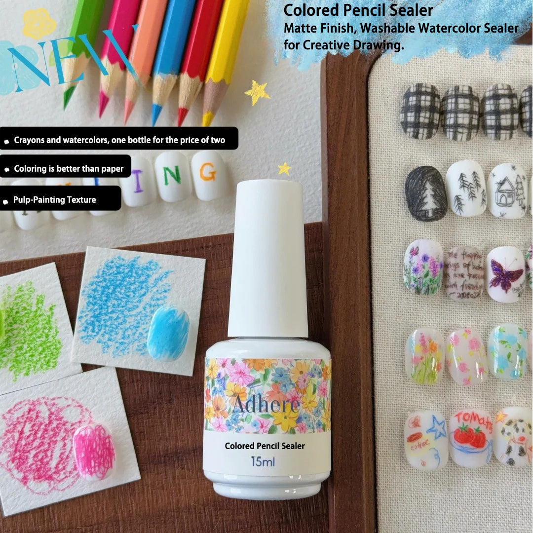 ADHERE Colored Pencil Sealant Layer – Designed for Colored Pencil Nail Art, Providing Long-Lasting Protection and Glossy Finish