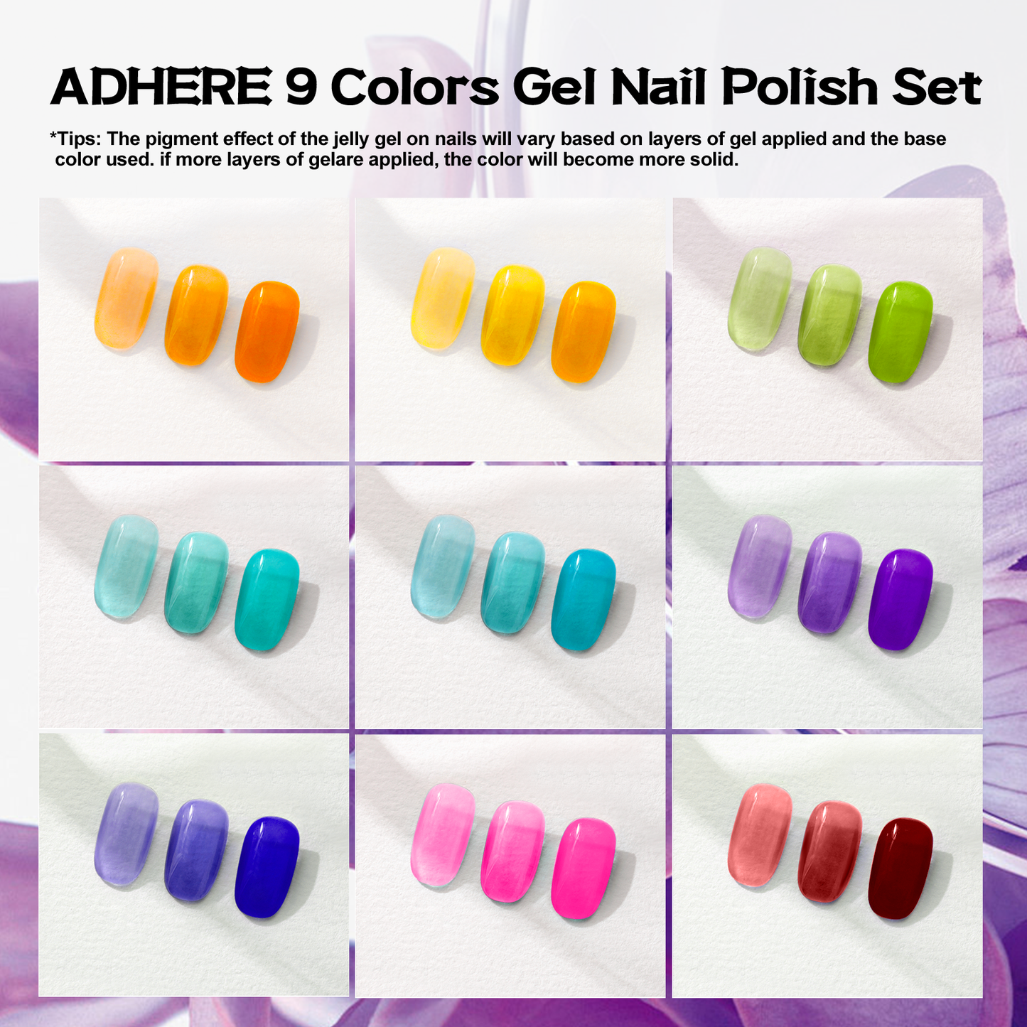 ADHERE Glazed Cabinet of Curiosities Series Translucent Nail Gel Polish Kit, 12ml, 9pcs, Soak-Off UV/LED Gel Polish, DIY Nail Art Gift for Women