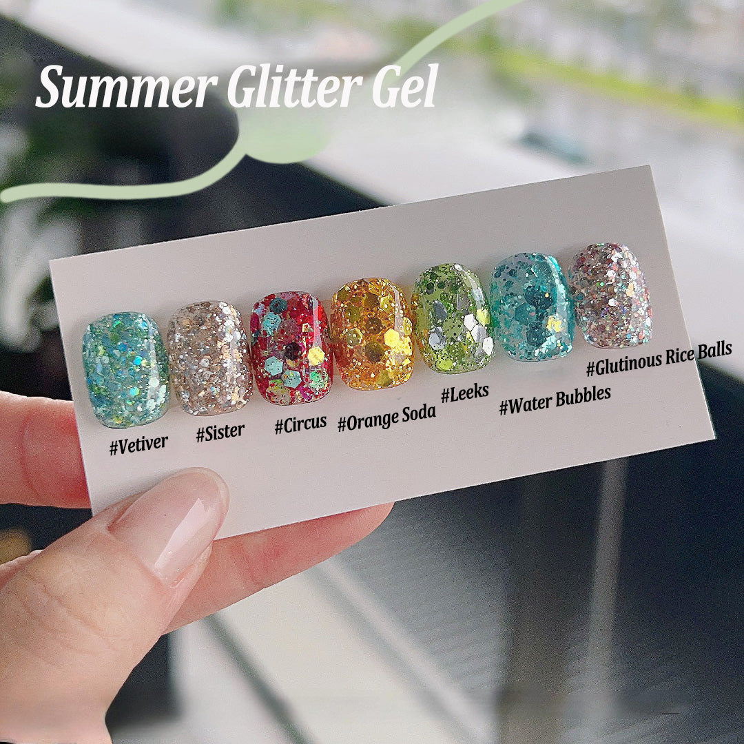 ADHERE Summer Confetti Series Gel Nail Polish Set|Gold Opal Flakes Gel Polish|Ultra-Thin Bright Glitters · Jar Packed · Summer-Ready Shine
