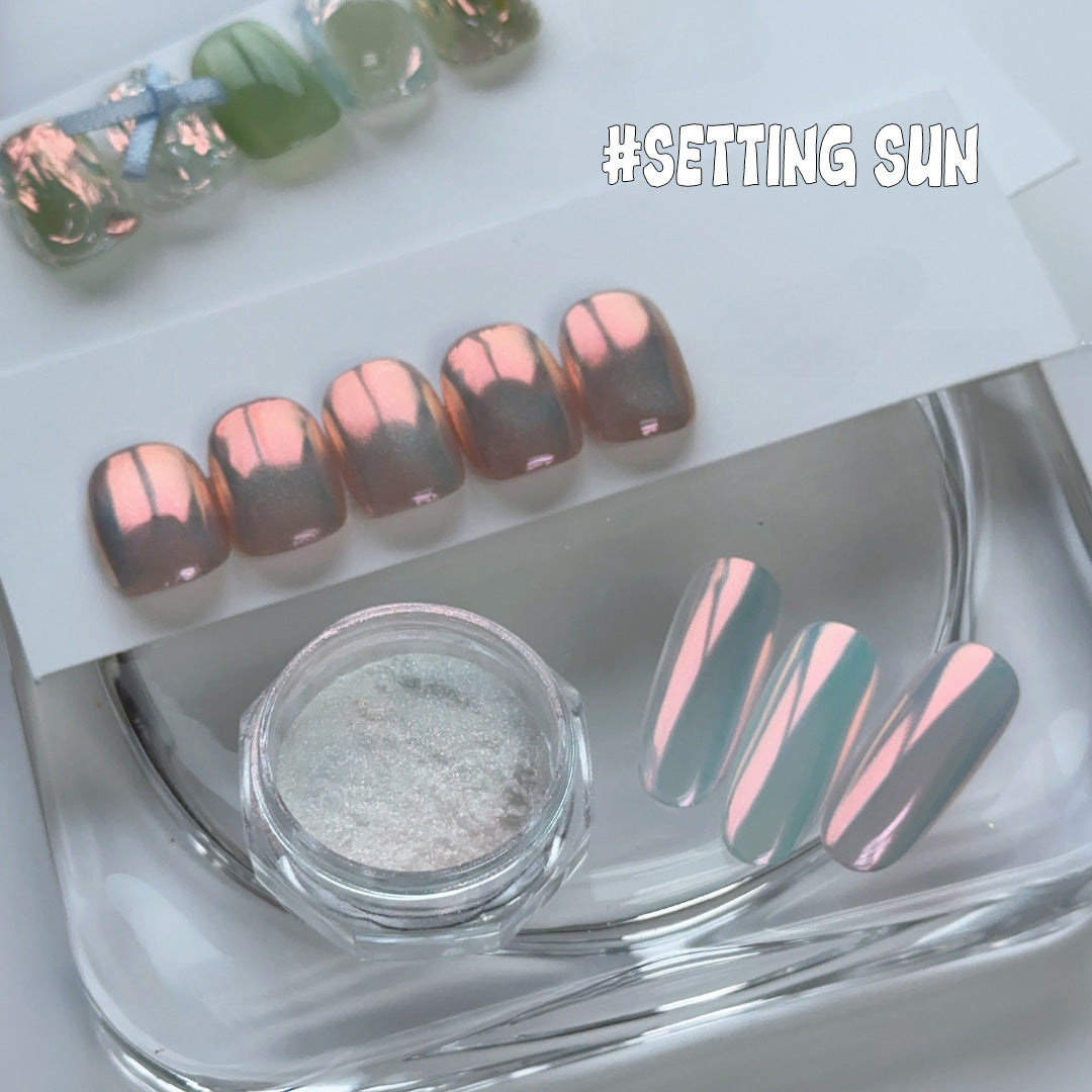 ADHERE Moonlight Powder Series|New Iridescent Chrome Powder · 5-Jar Set for Aurora Nail Art