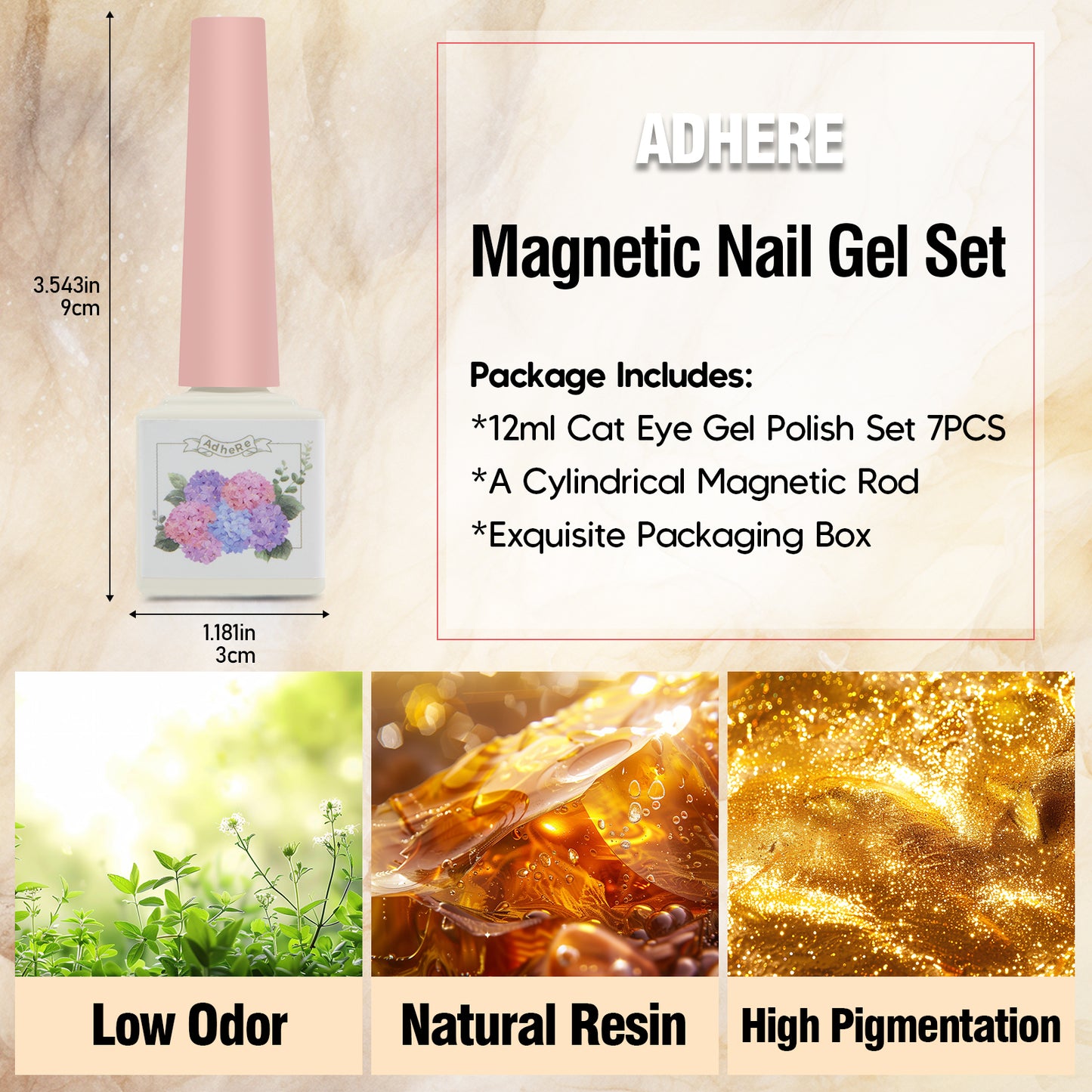 ADHERE Jewelry Exhibition Series Cat Eye Gel Kit, 12ml, 7 Colors, With Magnetic Stick