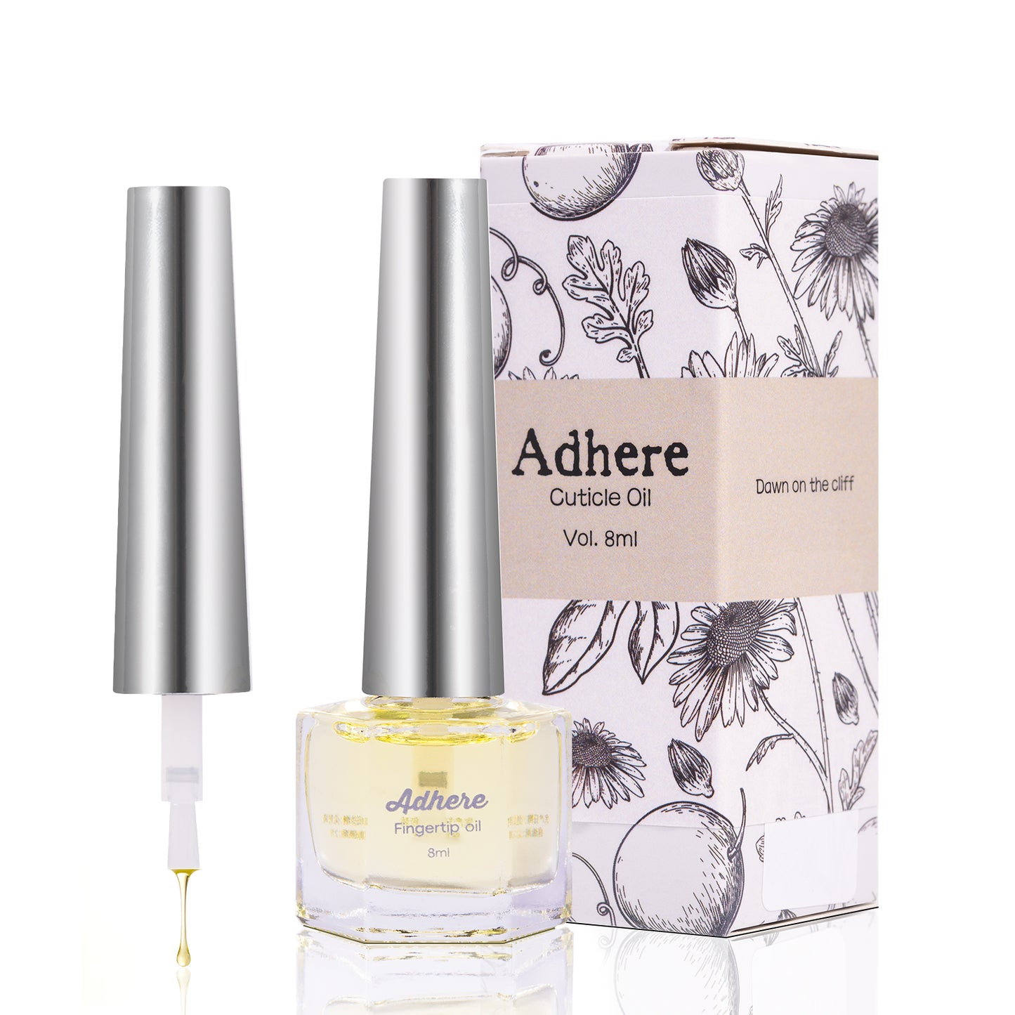 ADHERE Professional Cuticle Oil, 8ml, Jojoba & Vitamins, Soft Brush, Nourishing & Repairing