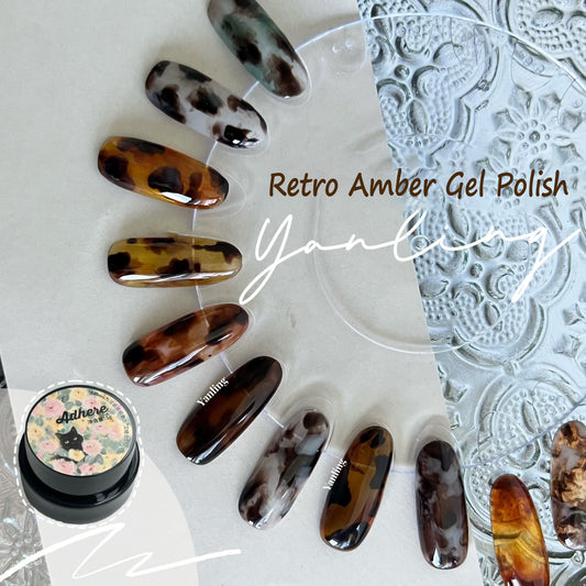 Adhiera la serie Vintage Amber Tortoiseshell | Esmalte de uñas de gel de café marrón semisparente de caramelo ámbar | Elegantes uñas de otoño e invierno