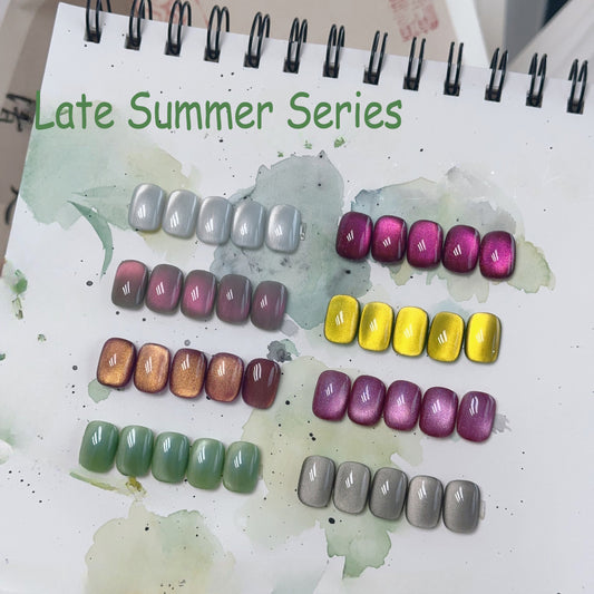 ADHERE Late Summer Series - Purple Grey Green White Magnetic Gel Nail Varnish Glitter Shimmering Sparkle Nail Art with Magnetic Effects Cat Eye Nail Gel Polish