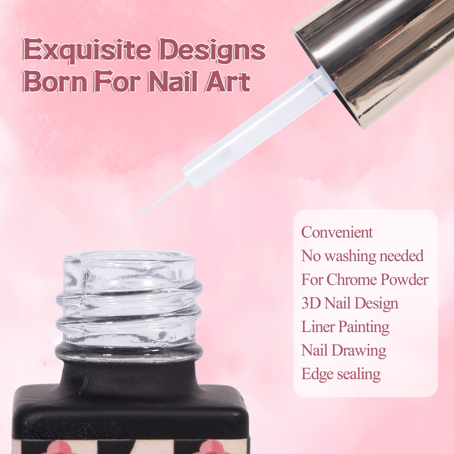 ADHERE Ice Moon Crystal Liner Top Coat, Clear UV Gel Polish, Precision Brush, Long-lasting, No Wipe Edge Sealing