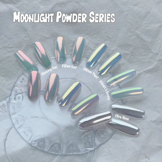 ADHERE Moonlight Powder Series|New Iridescent Chrome Powder · 5-Jar Set for Aurora Nail Art