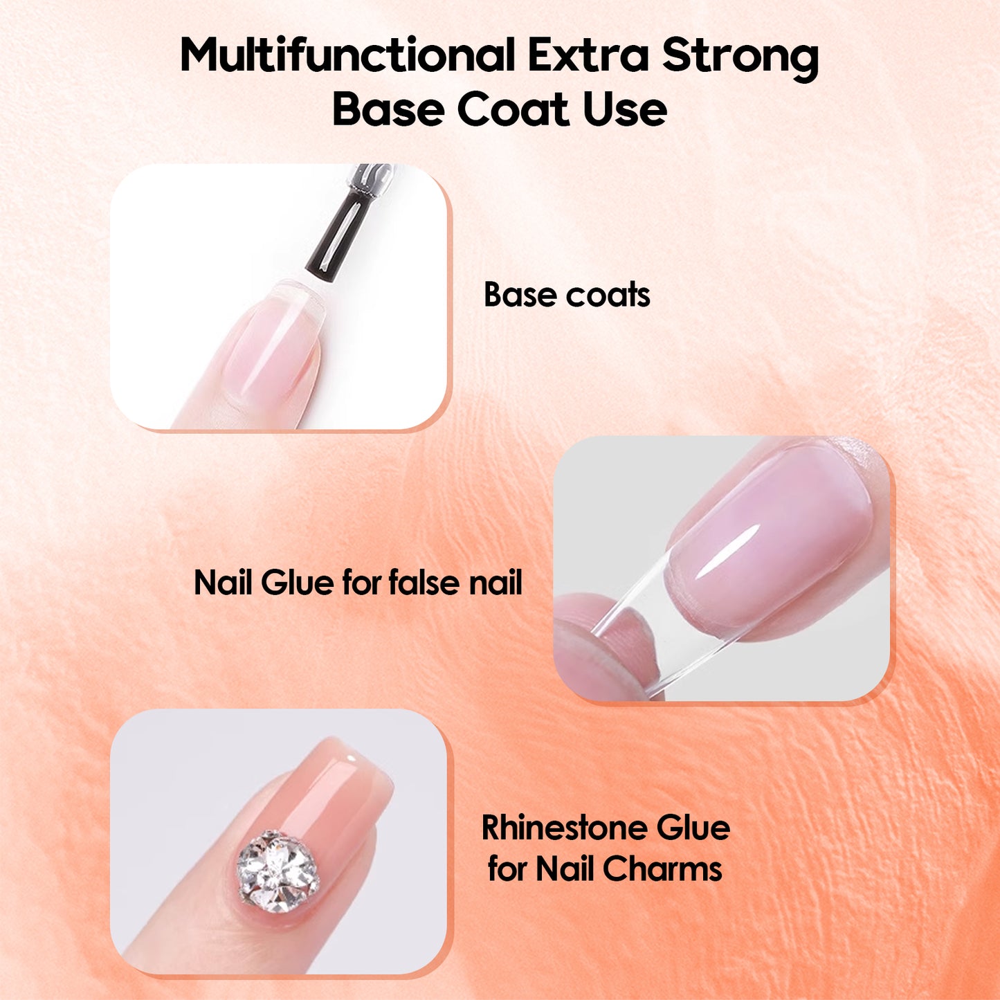 ADHERE Ultra Strong Base Coat, 15ml, Long-Lasting, Soak-Off, Clear Gel Foundation for Nail Charms & Press-On Nails