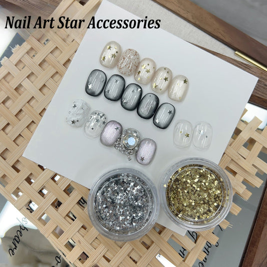 ADHERE Star Shaped Glitter Nail Decorations | Gold & Silver Star Flakes · Multi-Size Tiny Glitters · Fairy-Tale Nail Art Essentials