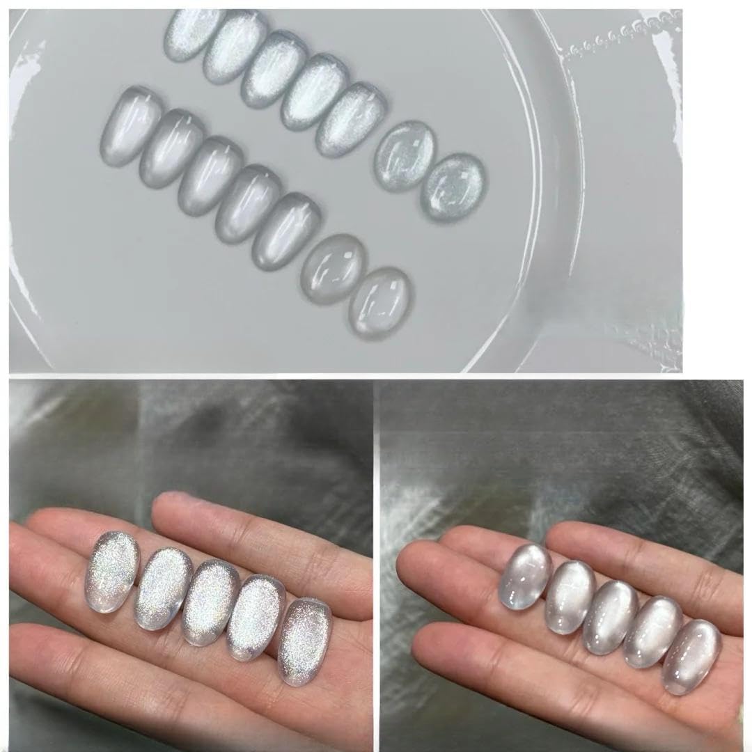 Adhieren esmalte de uñas de gel de ojo de gato vidriosos, 2 piezas de 12 ml de esmalte de gel holográfico de 12 ml con imán, esmalte de uñas magnético translúcido translúcido salón de uñas magnético en casa