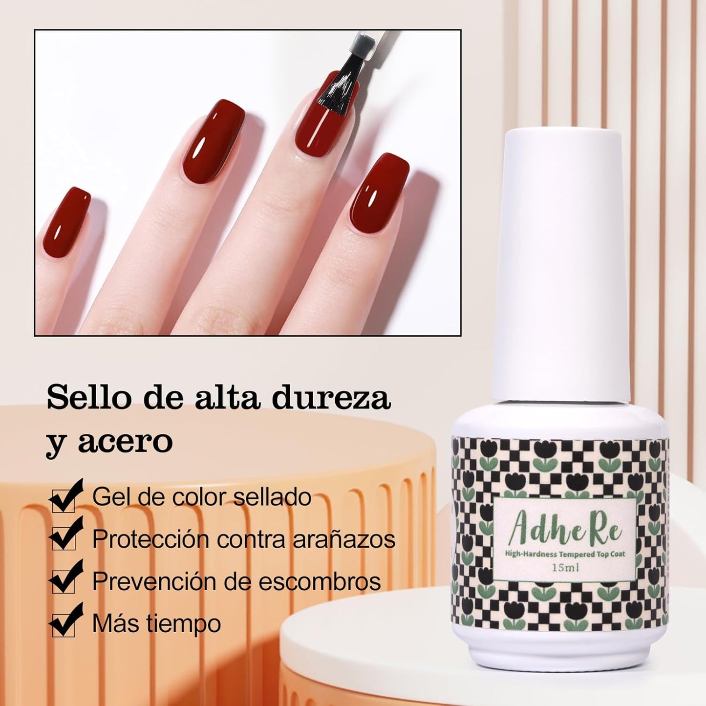ADHERE Top Coat- 15ML No Wipe Top Coat Gel Nail Polish,Clear Color Gel Shine Finish and Long Lasting