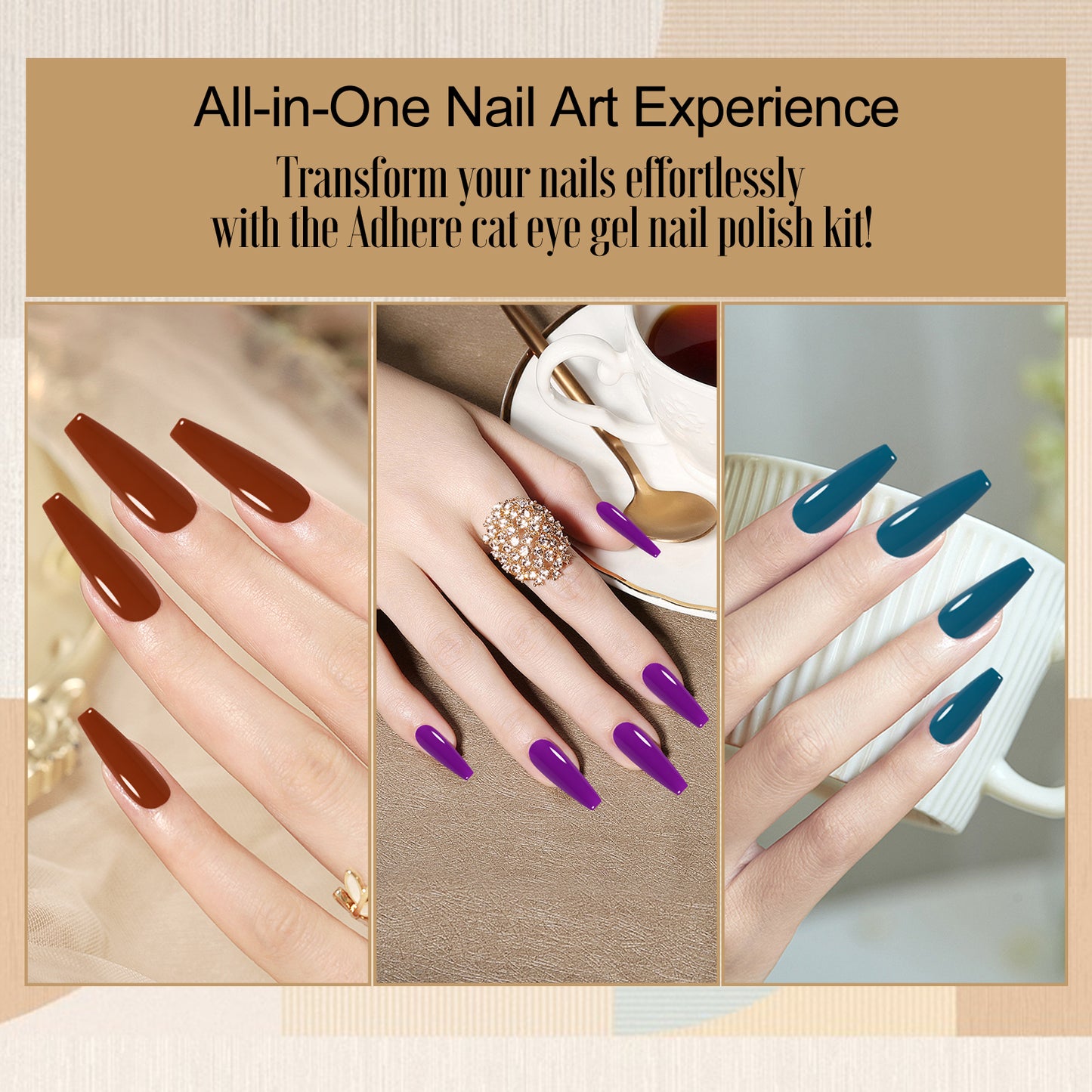 Adhere Vincente Series Or Nail Rust Gel Kit, 12 ml, 8pcs, trempage de gel UV / LED, cadeau d'art de nail de bricolage pour les femmes