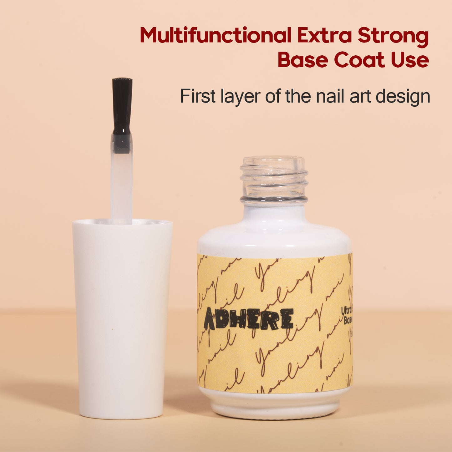 ADHERE Ultra Strong Base Coat, 15ml, Long-Lasting, Soak-Off, Clear Gel Foundation for Nail Charms & Press-On Nails