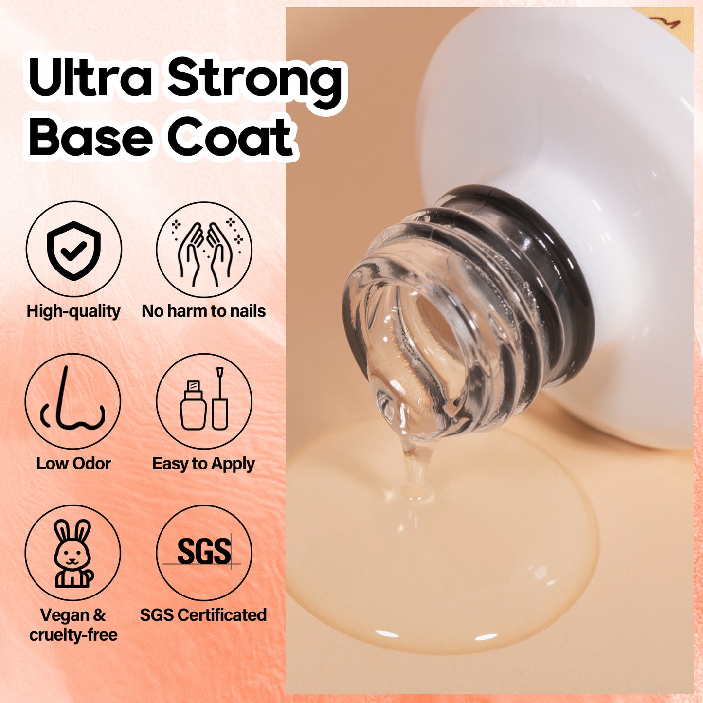 ADHERE Ultra Strong Base Coat, 15ml, Long-Lasting, Soak-Off, Clear Gel Foundation for Nail Charms & Press-On Nails