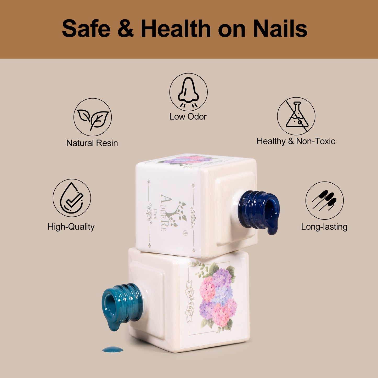 Adhere Vincente Series Or Nail Rust Gel Kit, 12 ml, 8pcs, trempage de gel UV / LED, cadeau d'art de nail de bricolage pour les femmes