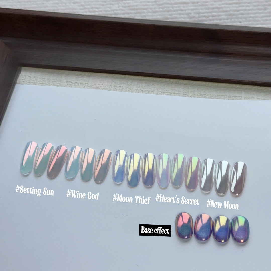 ADHERE Moonlight Powder Series|New Iridescent Chrome Powder · 5-Jar Set for Aurora Nail Art