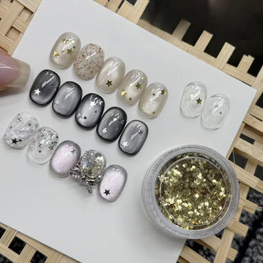 ADHERE Star Shaped Glitter Nail Decorations | Gold & Silver Star Flakes · Multi-Size Tiny Glitters · Fairy-Tale Nail Art Essentials