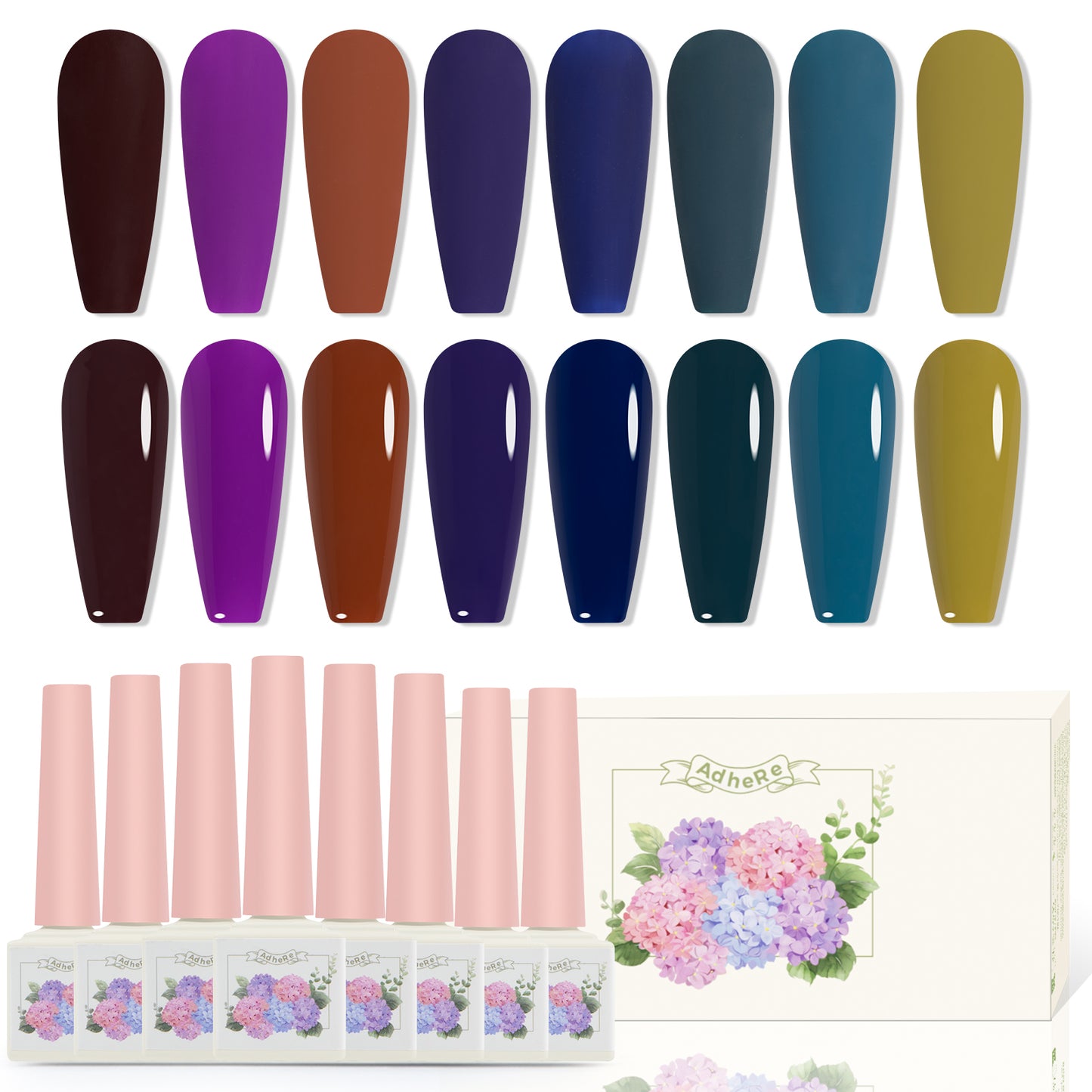 Adhere Vincente Series Or Nail Rust Gel Kit, 12 ml, 8pcs, trempage de gel UV / LED, cadeau d'art de nail de bricolage pour les femmes