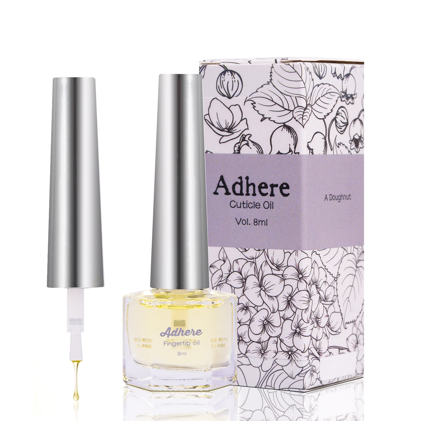 ADHERE Cuticle Oil, 8ml, Jojoba & Vitamins, Soft Brush, for Nourishing & Nail Care (Milky)