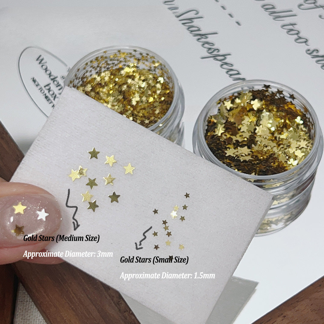 ADHERE Star Shaped Glitter Nail Decorations | Gold & Silver Star Flakes · Multi-Size Tiny Glitters · Fairy-Tale Nail Art Essentials