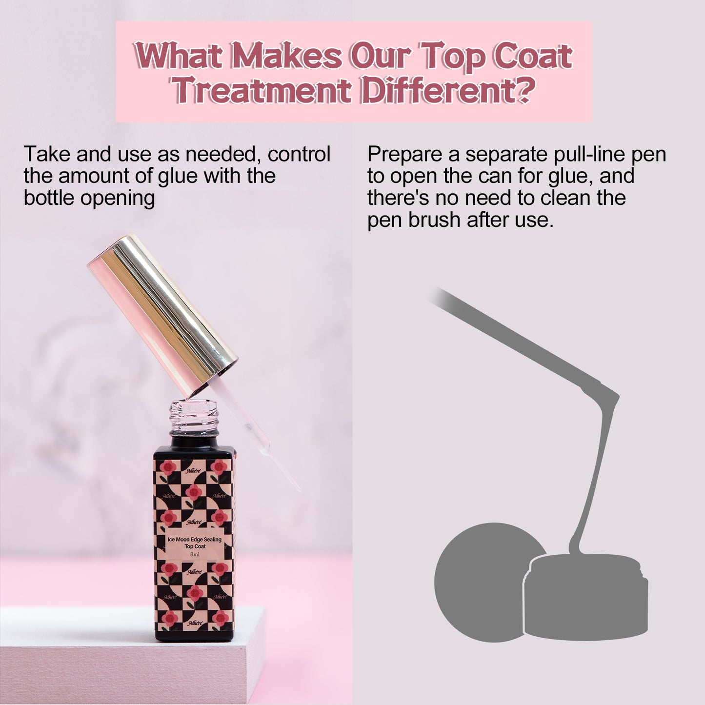 ADHERE Ice Moon Crystal Liner Top Coat, Clear UV Gel Polish, Precision Brush, Long-lasting, No Wipe Edge Sealing