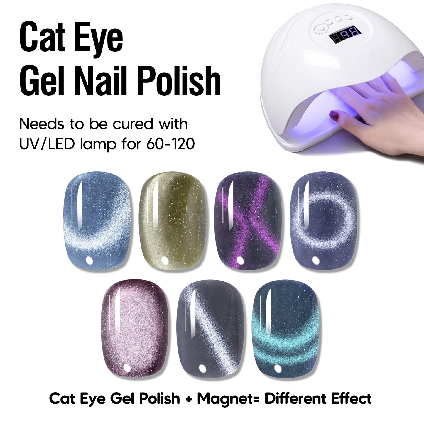 ADHERE Jewelry Exhibition Series Cat Eye Gel Kit, 12ml, 7 Colors, With Magnetic Stick