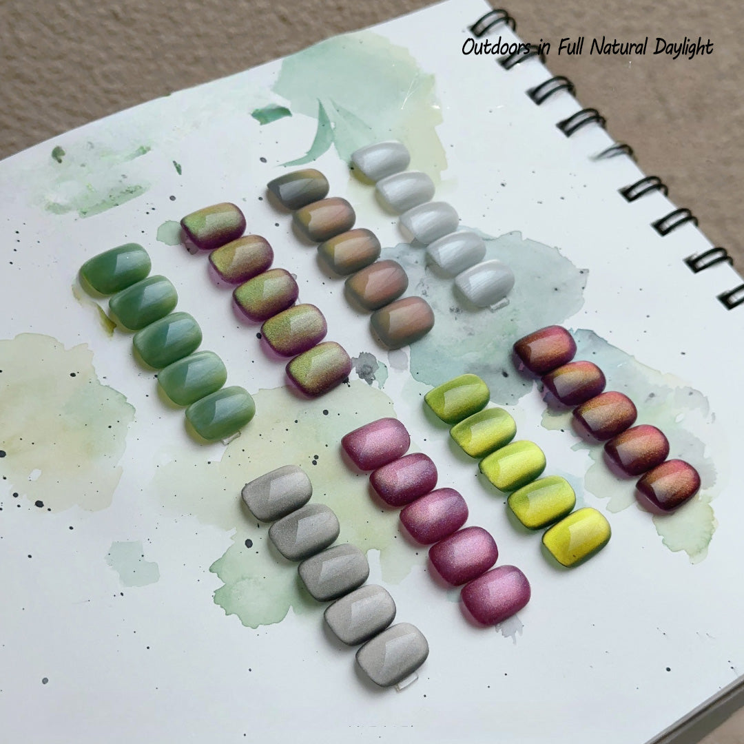 ADHERE Late Summer Series - Purple Grey Green White Magnetic Gel Nail Varnish Glitter Shimmering Sparkle Nail Art with Magnetic Effects Cat Eye Nail Gel Polish