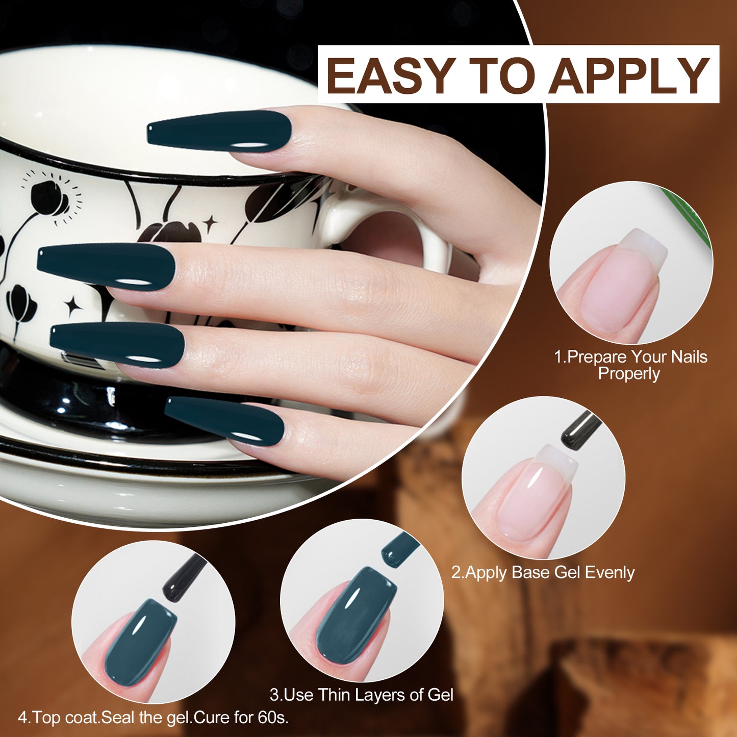 Adhere Vincente Series Or Nail Rust Gel Kit, 12 ml, 8pcs, trempage de gel UV / LED, cadeau d'art de nail de bricolage pour les femmes