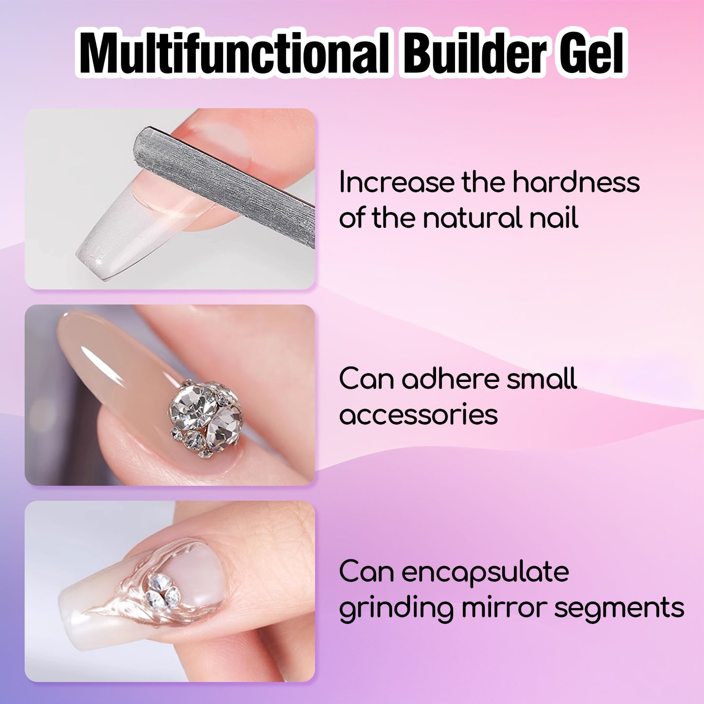 ADHERE Clear Builder Gel, 15ml, Thickening & Extension, LED Cured, Rhinestone Glue, for Nail Art Design