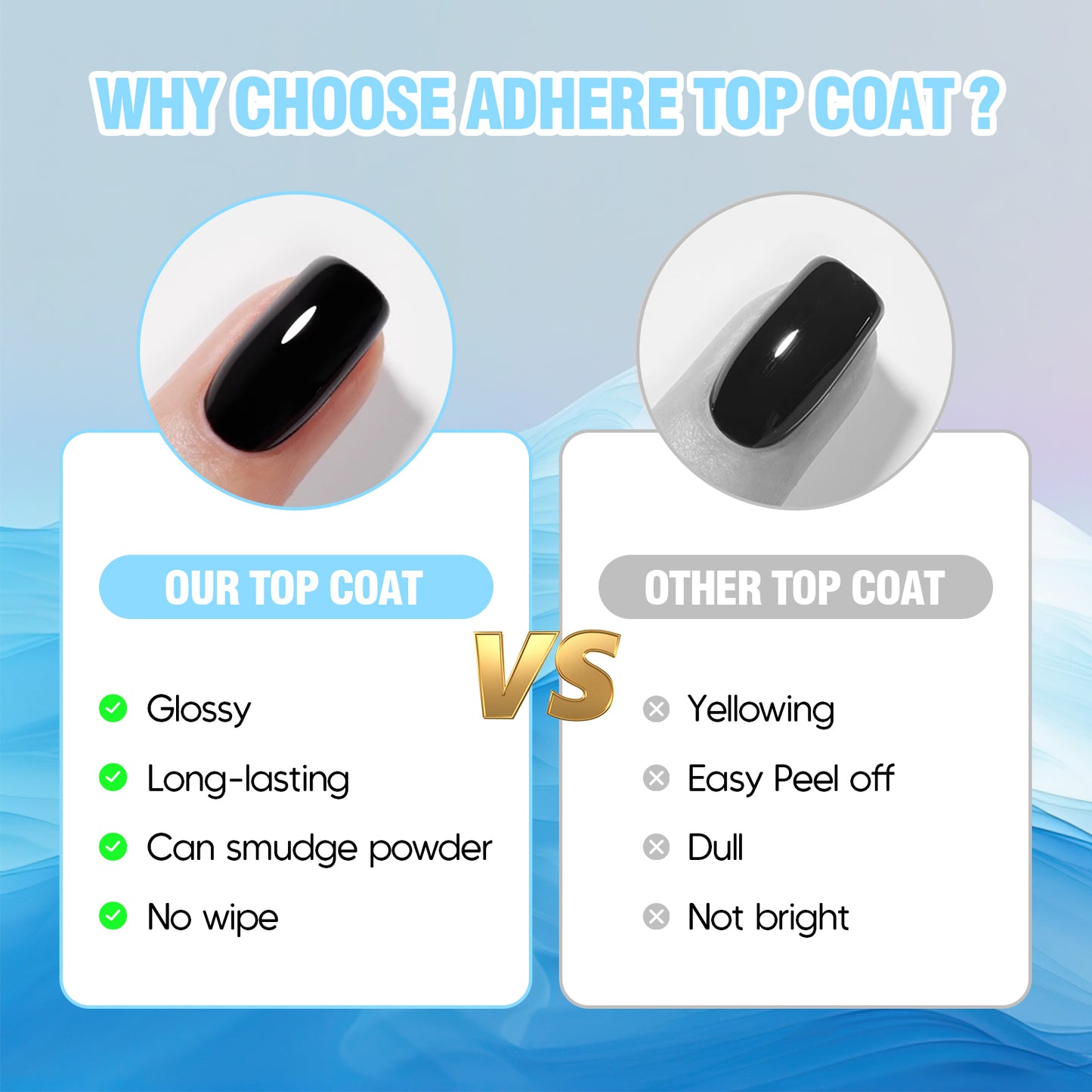 ADHERE Ice Moon Crystal Top Coat, 15ml, High Gloss, Chrome Nail Powder Finish, Soak-Off, Perfect for Nail Designs