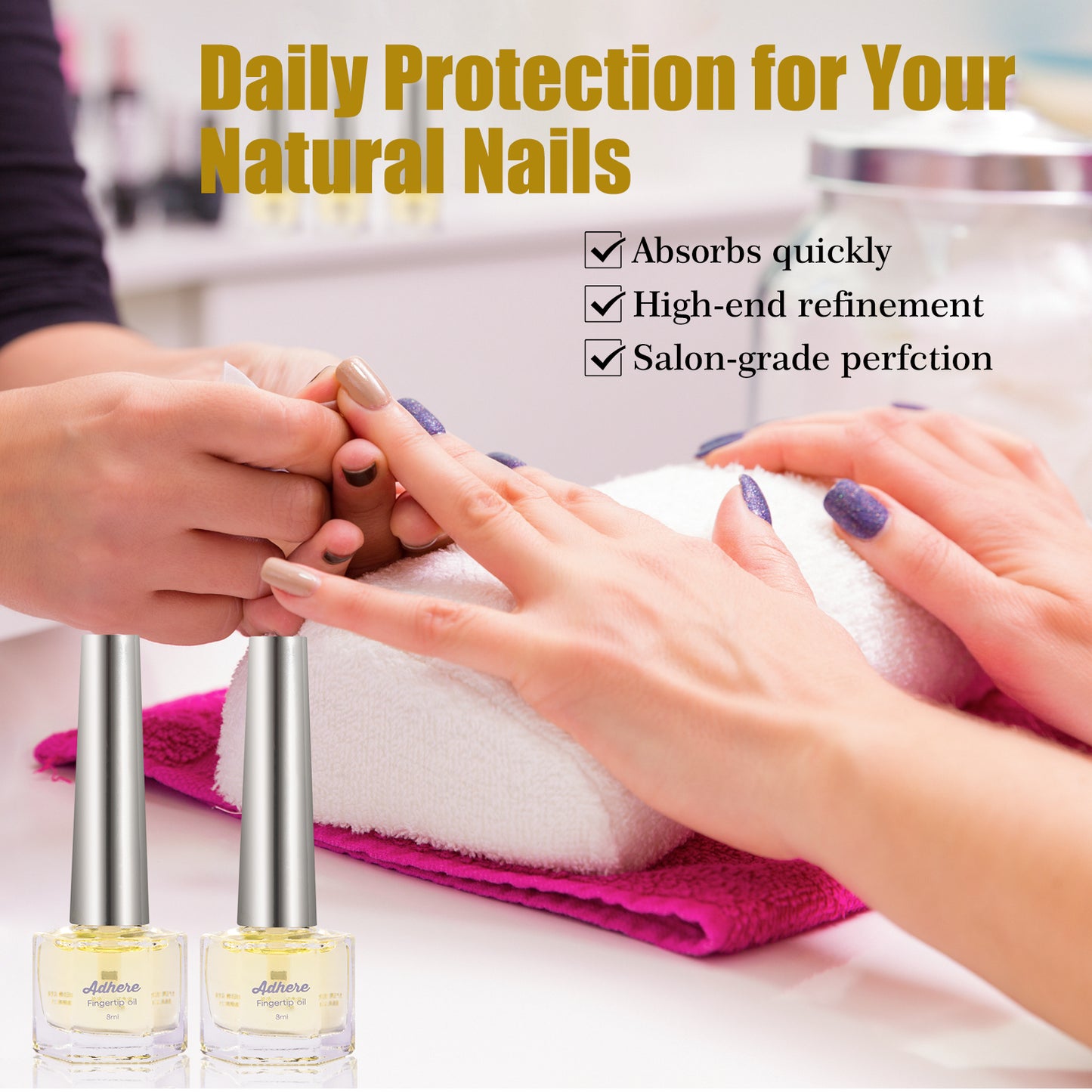 ADHERE Cuticle Oil, 8ml, Jojoba & Vitamins, Soft Brush, Nourishing & Repairing (Jasmine Scent)