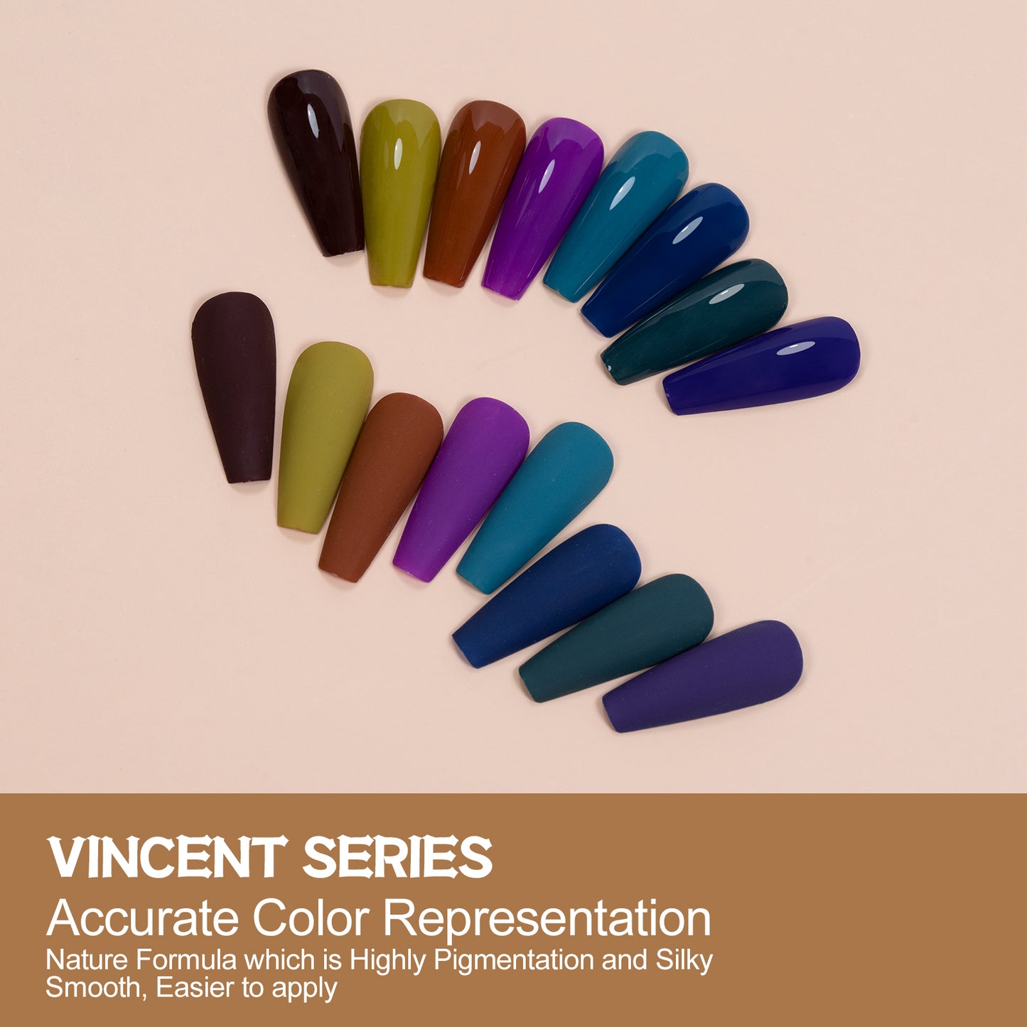 Adhere Vincente Series Or Nail Rust Gel Kit, 12 ml, 8pcs, trempage de gel UV / LED, cadeau d'art de nail de bricolage pour les femmes