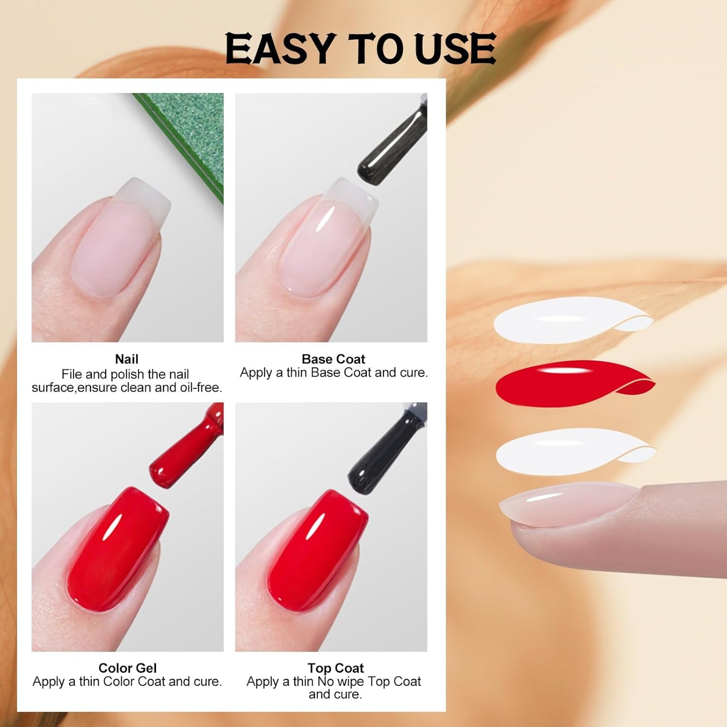 ADHERE Top Coat- 15ML No Wipe Top Coat Gel Nail Polish,Clear Color Gel Shine Finish and Long Lasting