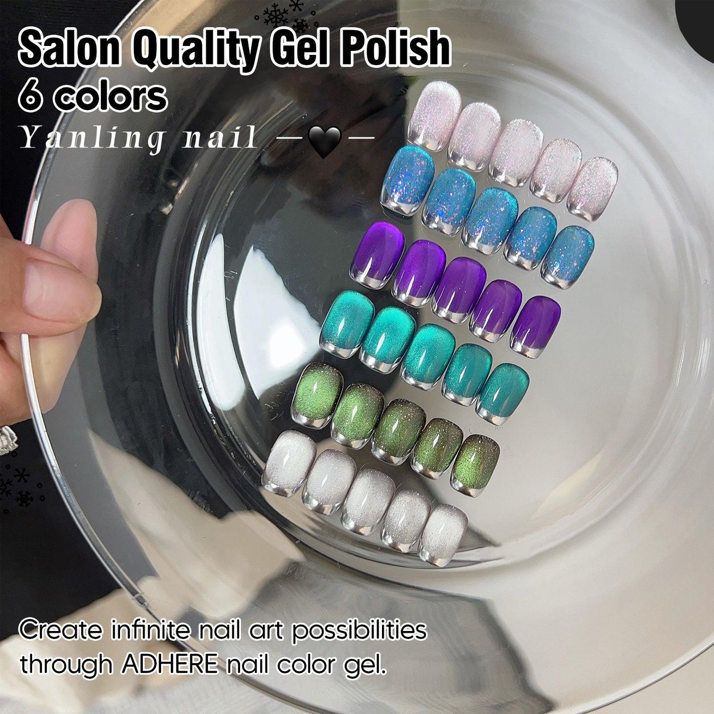Adhere Sleepless Island Series Série Cat Eye Gel Polish Kit, 12 ml, 6pcs, paillettes holographiques, avec bâton magnétique
