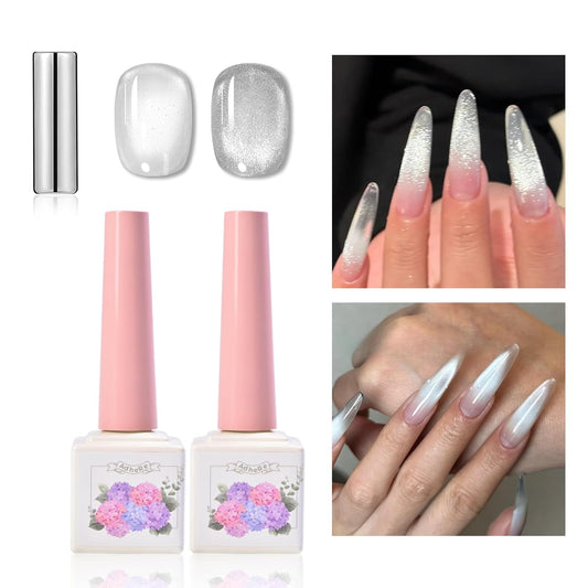 Adhieren esmalte de uñas de gel de ojo de gato vidriosos, 2 piezas de 12 ml de esmalte de gel holográfico de 12 ml con imán, esmalte de uñas magnético translúcido translúcido salón de uñas magnético en casa
