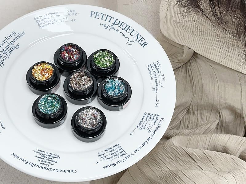 Adhieren lentejuelas de lentejuelas de gel juego de esmalte de uñas | copas de ópalo dorado esmalte de gel | ultra deslizamiento brillante · jar compacentado · brillo listo para el verano