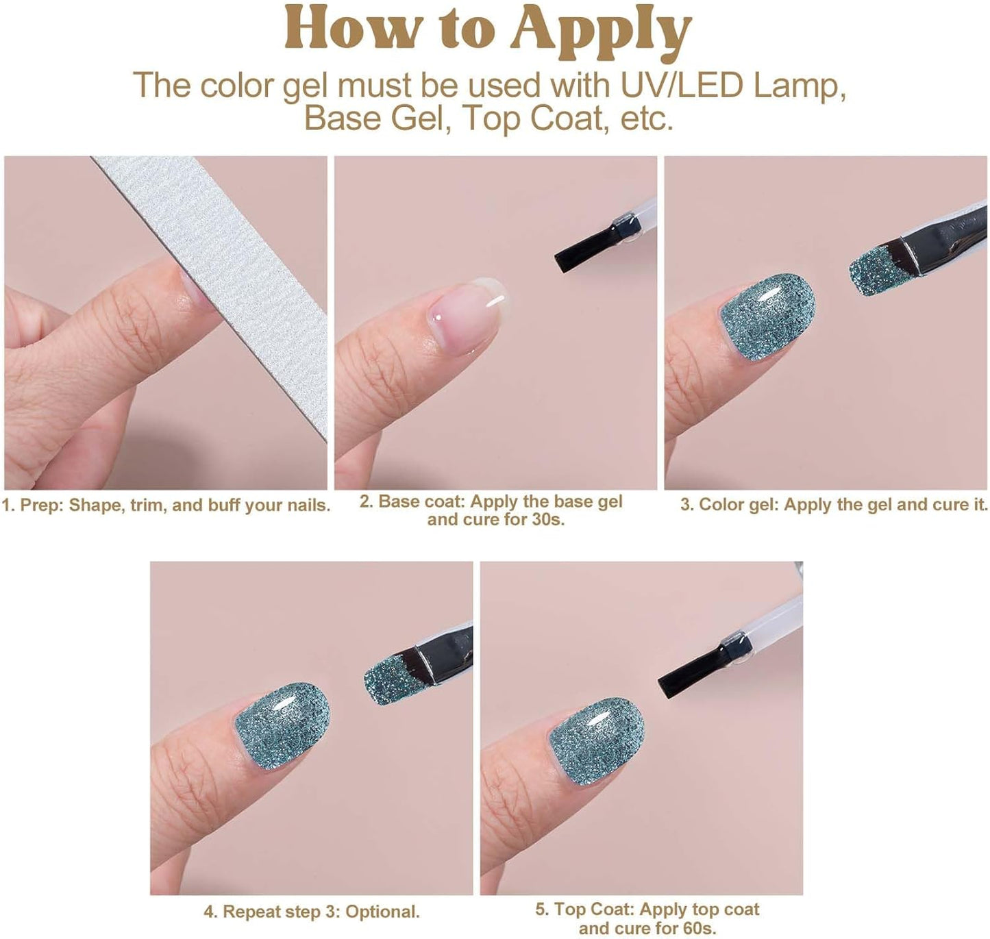 ADHERE 6pcs Platinum Glitter Gel Kit with Brush, Sparkle Sequins Shimmery Gel Nail Polish for Nail Art Manicure Salon DIY at Home