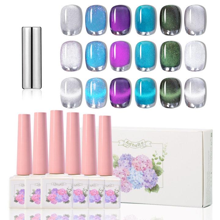 Adhere Sleepless Island Series Série Cat Eye Gel Polish Kit, 12 ml, 6pcs, paillettes holographiques, avec bâton magnétique