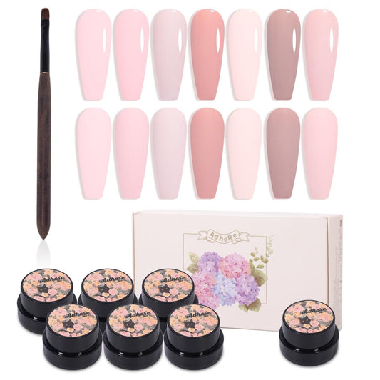 Adhierte el kit de polaco de gel de la serie rosa desnuda, 7pcs, 12 ml de esmalte de uñas de gel, remojo, UV/LED, para manicura de arte y bricolaje en casa en casa