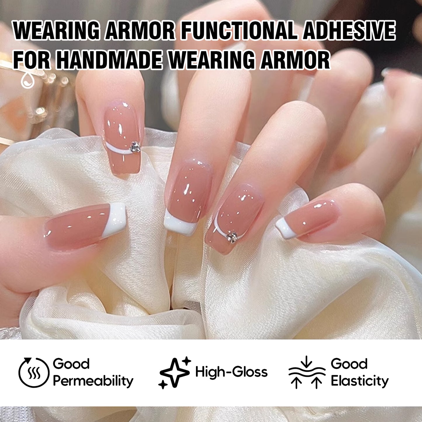 ADHERE Soft Top Coat, 15ml, No Wipe, Flexible, Long-Lasting, Memory Repair, UV Cured for Press-On Nails