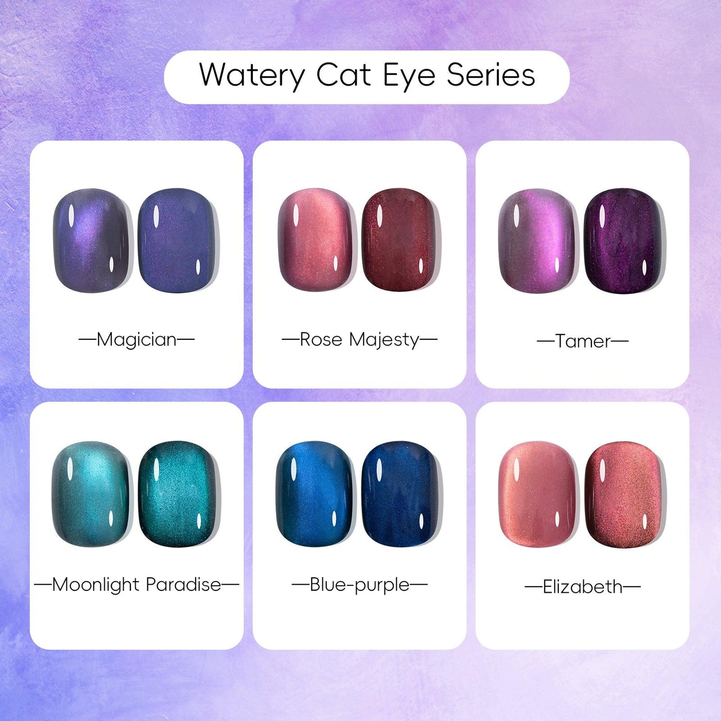 ADHERE Watercat Series Cat Eye Magnetic Nail Polish Gel Set, 12ml, 6pcs, Fine Glitter, DIY Salon Gift