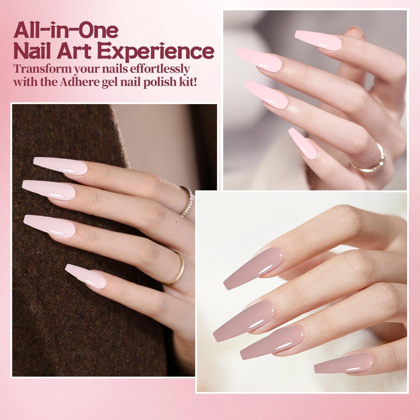 Adhierte el kit de polaco de gel de la serie rosa desnuda, 7pcs, 12 ml de esmalte de uñas de gel, remojo, UV/LED, para manicura de arte y bricolaje en casa en casa