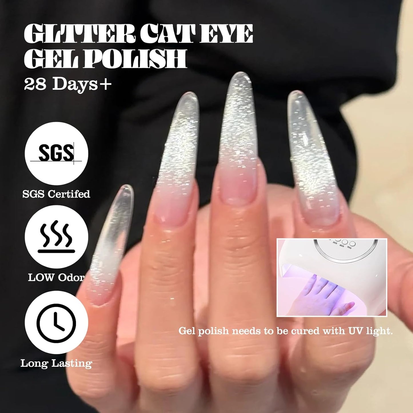 Adhieren esmalte de uñas de gel de ojo de gato vidriosos, 2 piezas de 12 ml de esmalte de gel holográfico de 12 ml con imán, esmalte de uñas magnético translúcido translúcido salón de uñas magnético en casa
