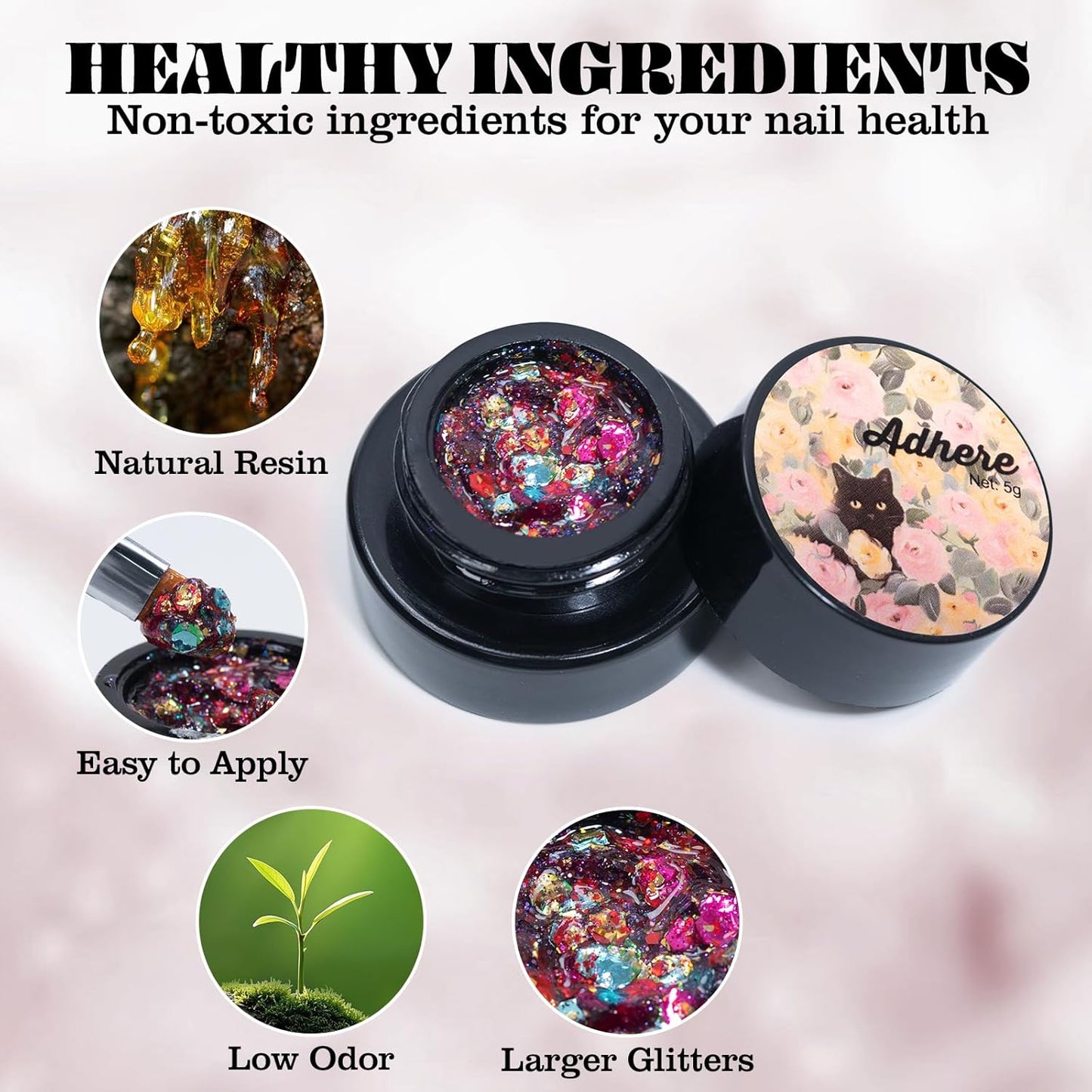 Adhieren lentejuelas de lentejuelas de gel juego de esmalte de uñas | copas de ópalo dorado esmalte de gel | ultra deslizamiento brillante · jar compacentado · brillo listo para el verano