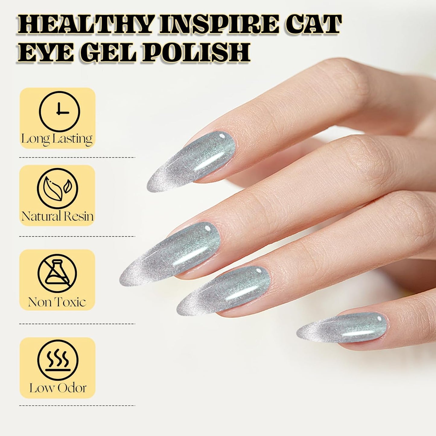 ADHERE Cat Eye Gel Nail Polish 5 Colors Pink Green Purple Blue Glitter Cat Eye Gel Polish Holographic with Magnet Stick and Brush Soak Off Led Nail Art DIY Salon Gifts For Women Girl