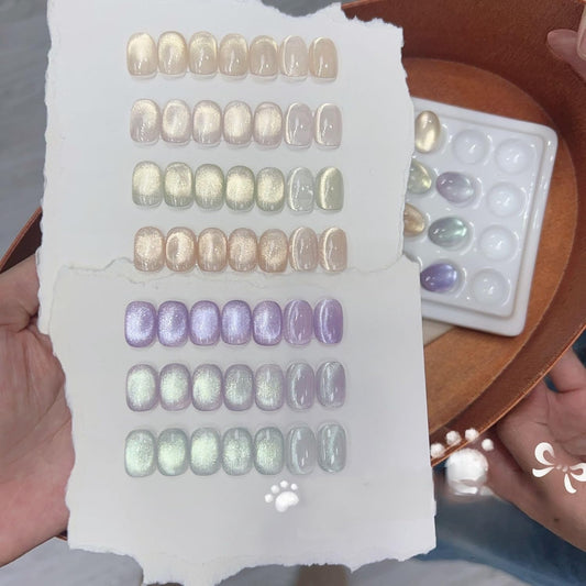 Adhiera 7pcs Juego de esmalte de gel de ojo de gato translúcido con palo magnético y cepillo, brillo holográfico gel gel pulido