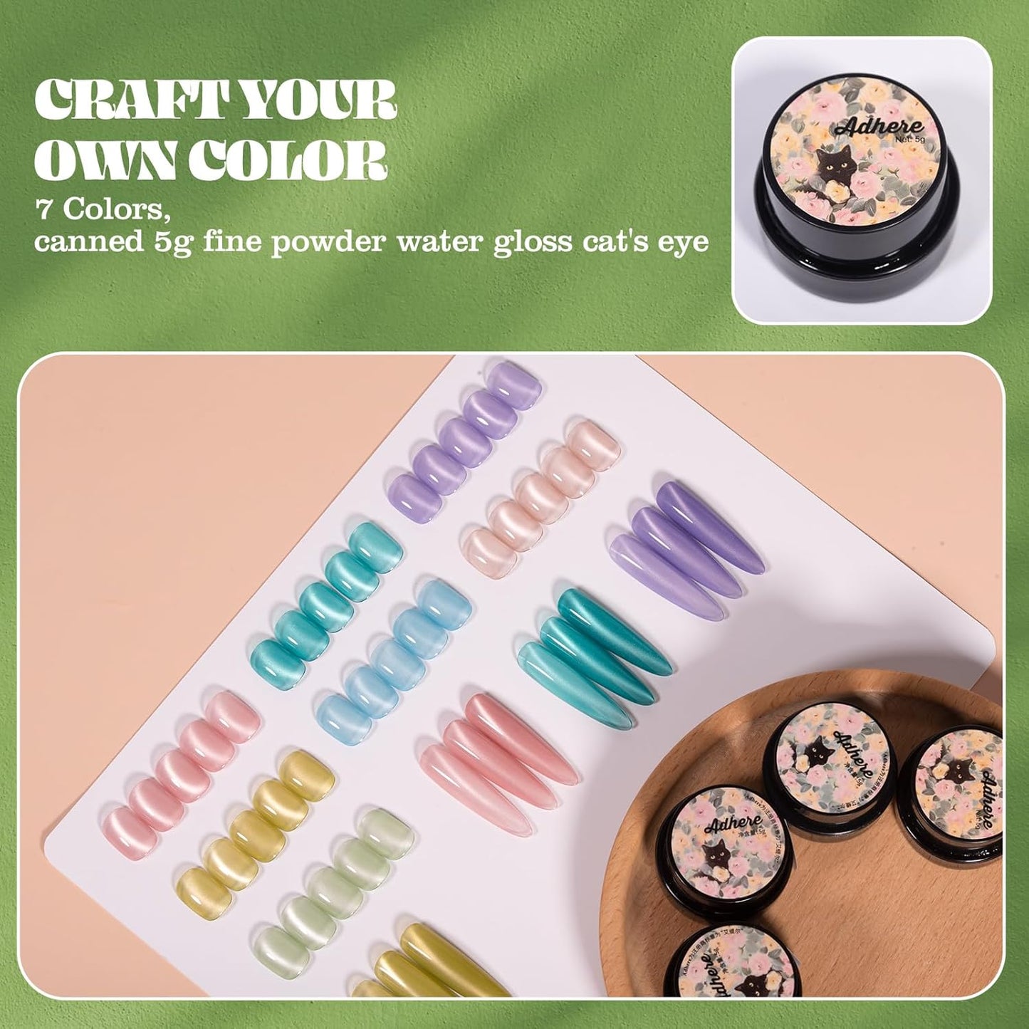 ADHERE Realm of Freedom Cat Eye Gel Polish Set with Magnetic Stick and Brush, Holographic Glitter UV/LED Cat Eye Gel Polish Nail Varnish for Nail Salon