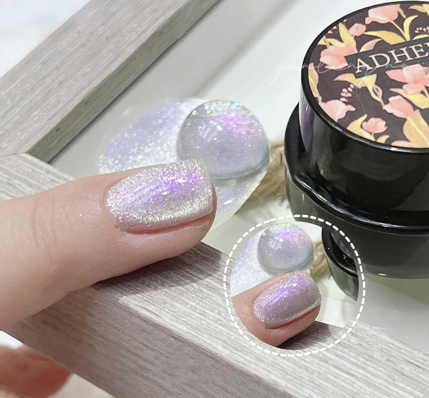 ADHERE Cat Eye Gel Nail Polish 5 Colors Pink Green Purple Blue Glitter Cat Eye Gel Polish Holographic with Magnet Stick and Brush Soak Off Led Nail Art DIY Salon Gifts For Women Girl