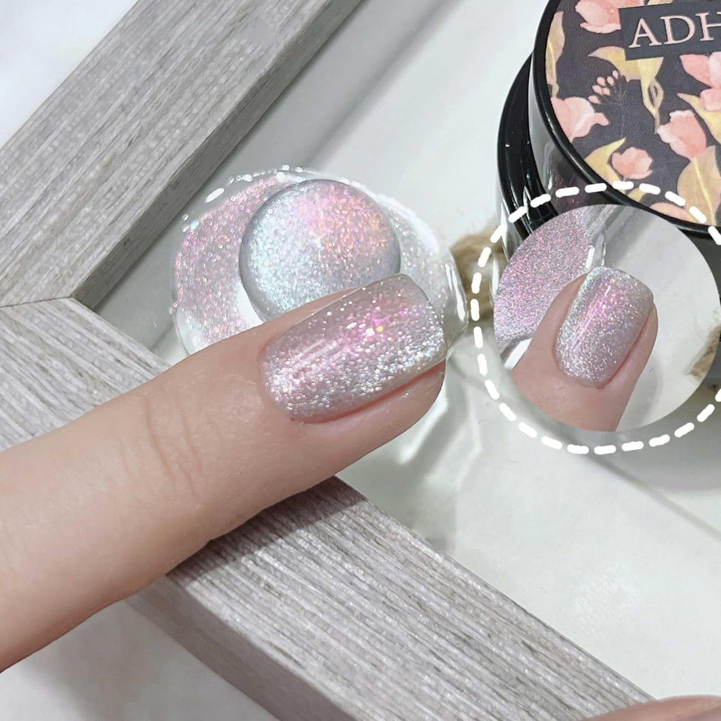 ADHERE Cat Eye Gel Nail Polish 5 Colors Pink Green Purple Blue Glitter Cat Eye Gel Polish Holographic with Magnet Stick and Brush Soak Off Led Nail Art DIY Salon Gifts For Women Girl
