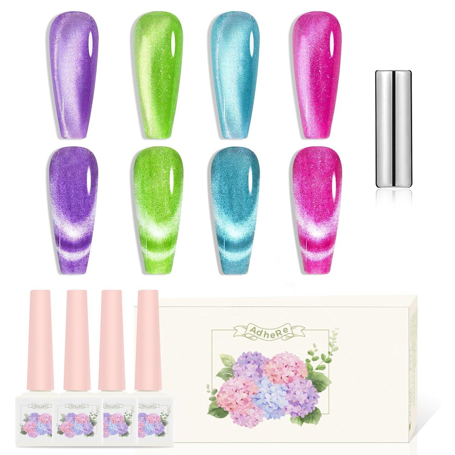 ADHERE Dragon Fruit Cat Eye Gel Nail Kit, 12ml, 4 Colors, Magnetic Effect, Gift for Women