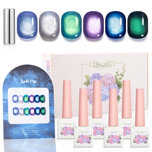 ADHERE Light & Shadow Bazaar Cat Eye Gel Polish Kit – 6 Pcs (12ml) with Magnetic Stick
